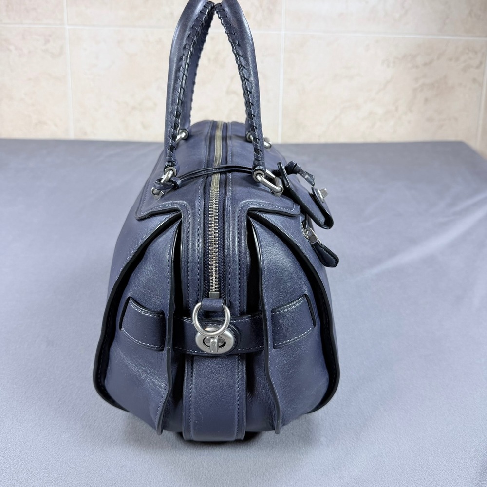 Coach Ace Satchel Glovetanned Leather Navy Blue 12x8x6.5 Braided Handles 37017 - Picture 16 of 16